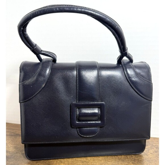 Vintage Bienen Davis Navy Accordian Style Handbag - Picture 1 of 16
